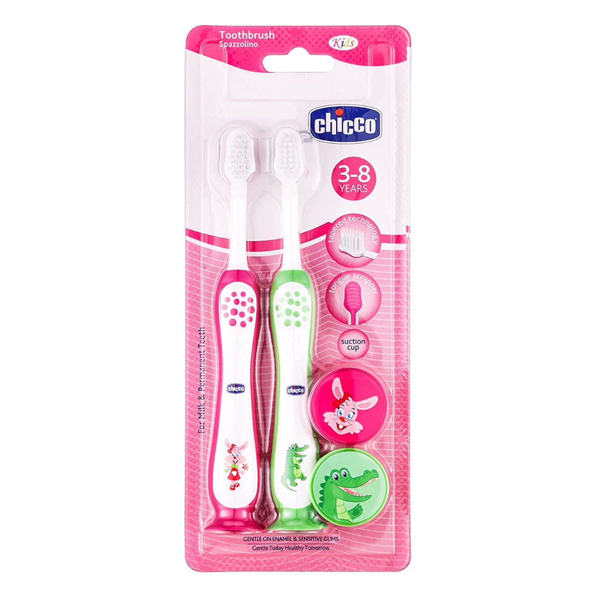 Buy Chicco Soft Pink & Green Toothbrush for 3-8 Year Kids, 2 Count Online