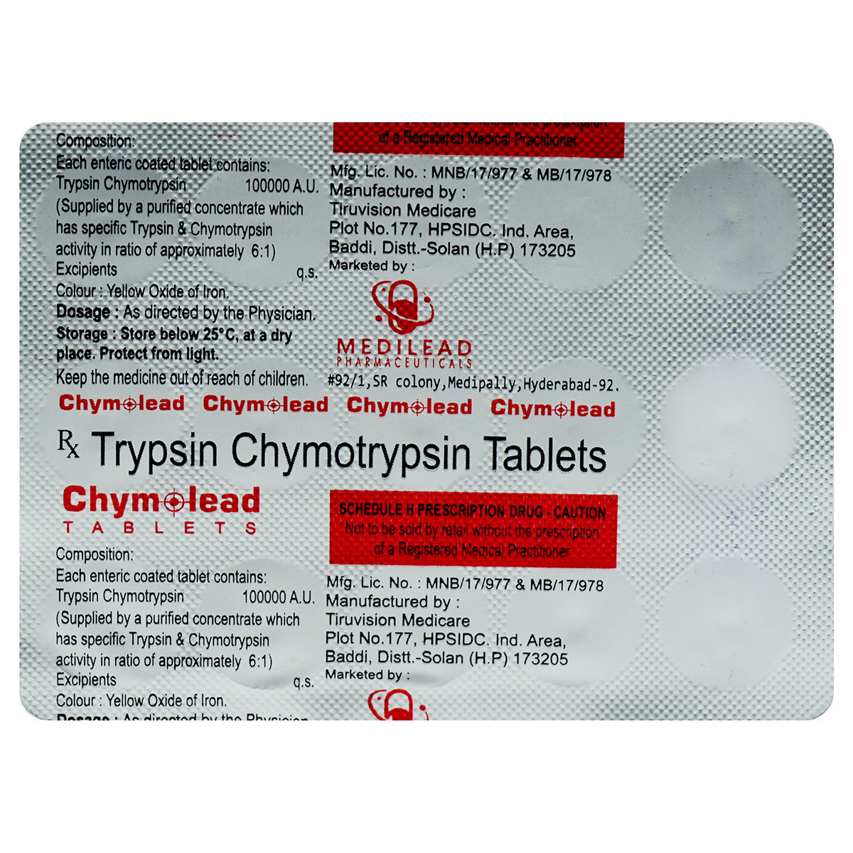 Chymolead 100000AU Tablet 15's, Pack of 15 TabletS Chymolead 100000AU Tablet 15's, Pack of 15 TabletS