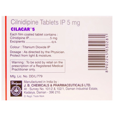 Cilacar 5 Tablet 10's, Pack of 10 TABLETS