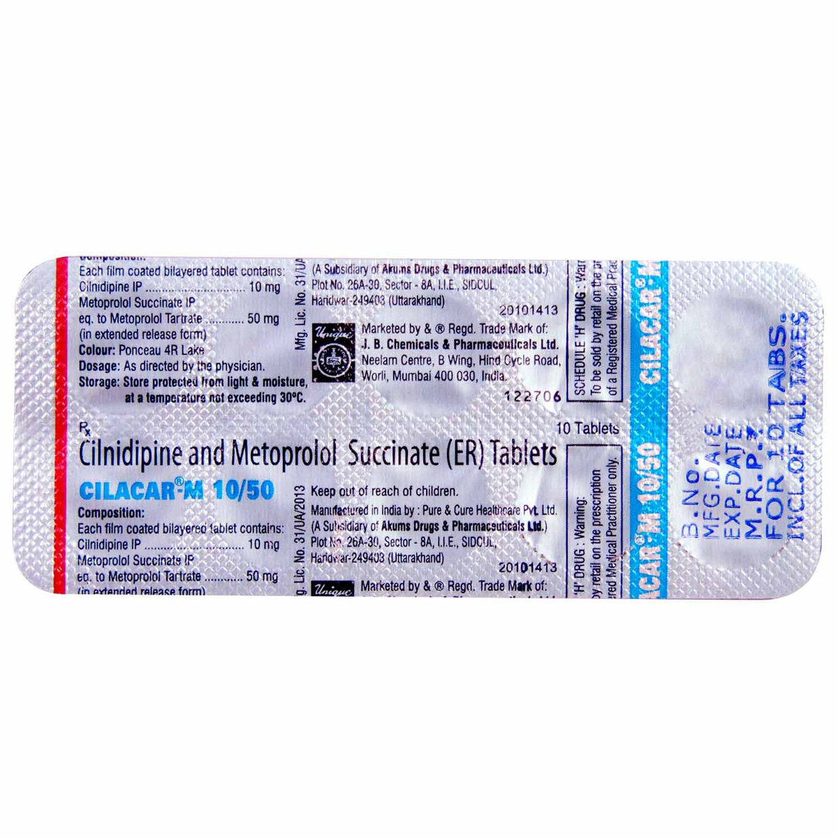 Cilacar-M 10/50 Tablet 10's, Pack of 10 TABLETS Cilacar-M 10/50 Tablet 10's, Pack of 10 TABLETS