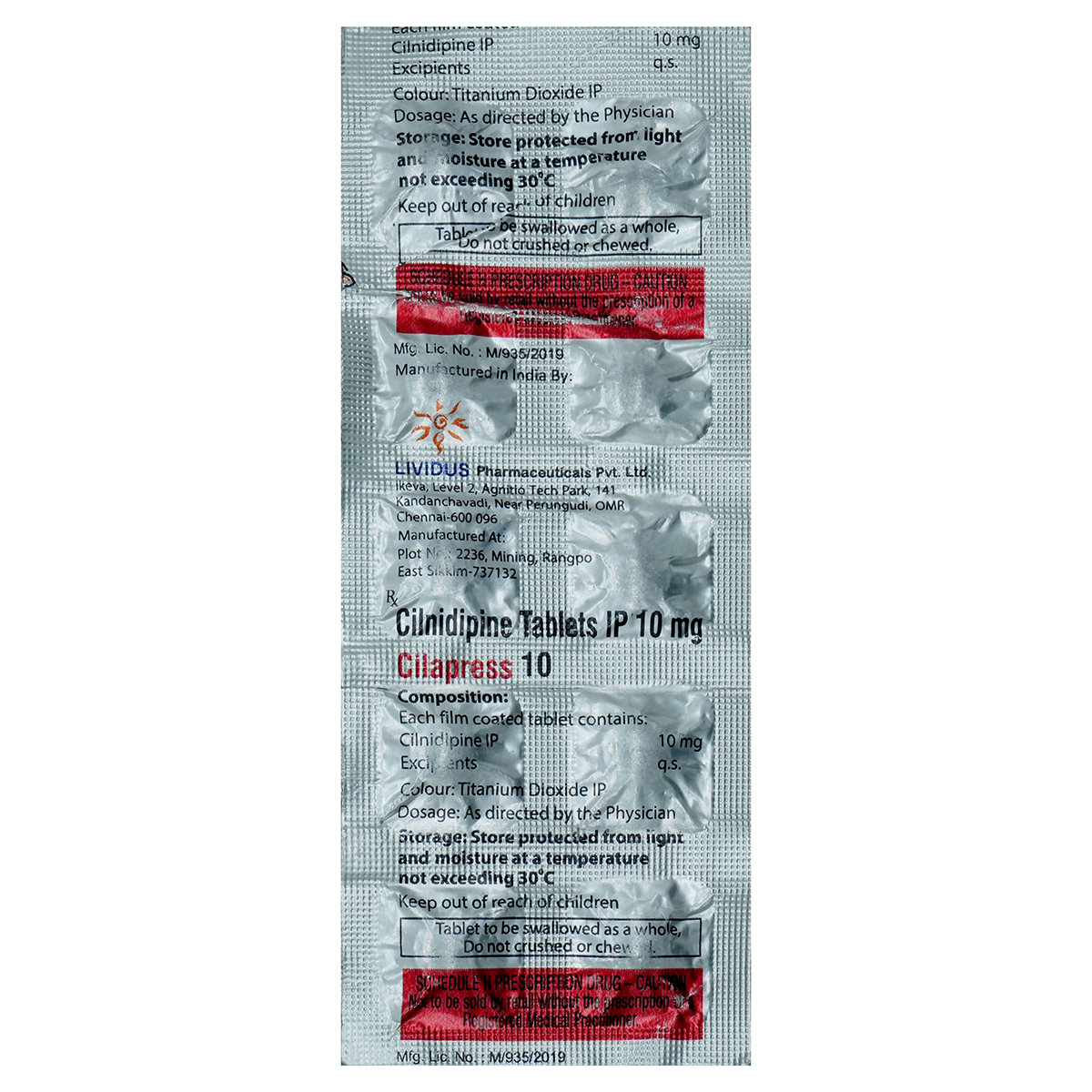 CILAPRESS 10MG TABLET 10'S, Pack of 10 TABLETS CILAPRESS 10MG TABLET 10'S, Pack of 10 TABLETS