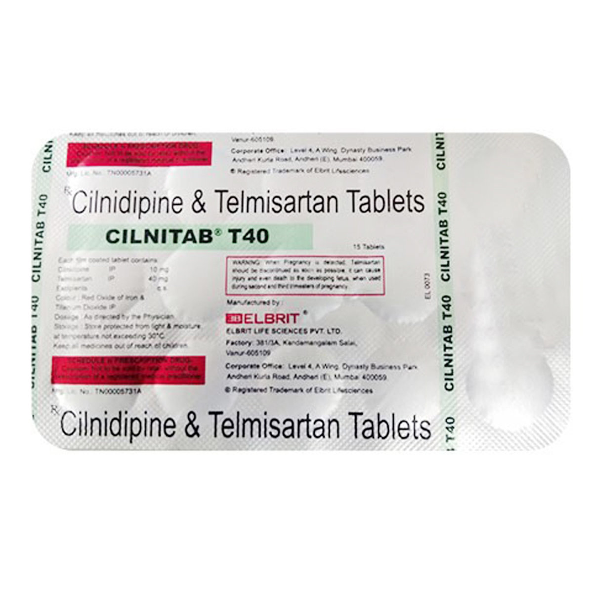 Cilnitab T 40 mg/10 mg Tablet 15's, Pack of 15 TabletS Cilnitab T 40 mg/10 mg Tablet 15's, Pack of 15 TabletS