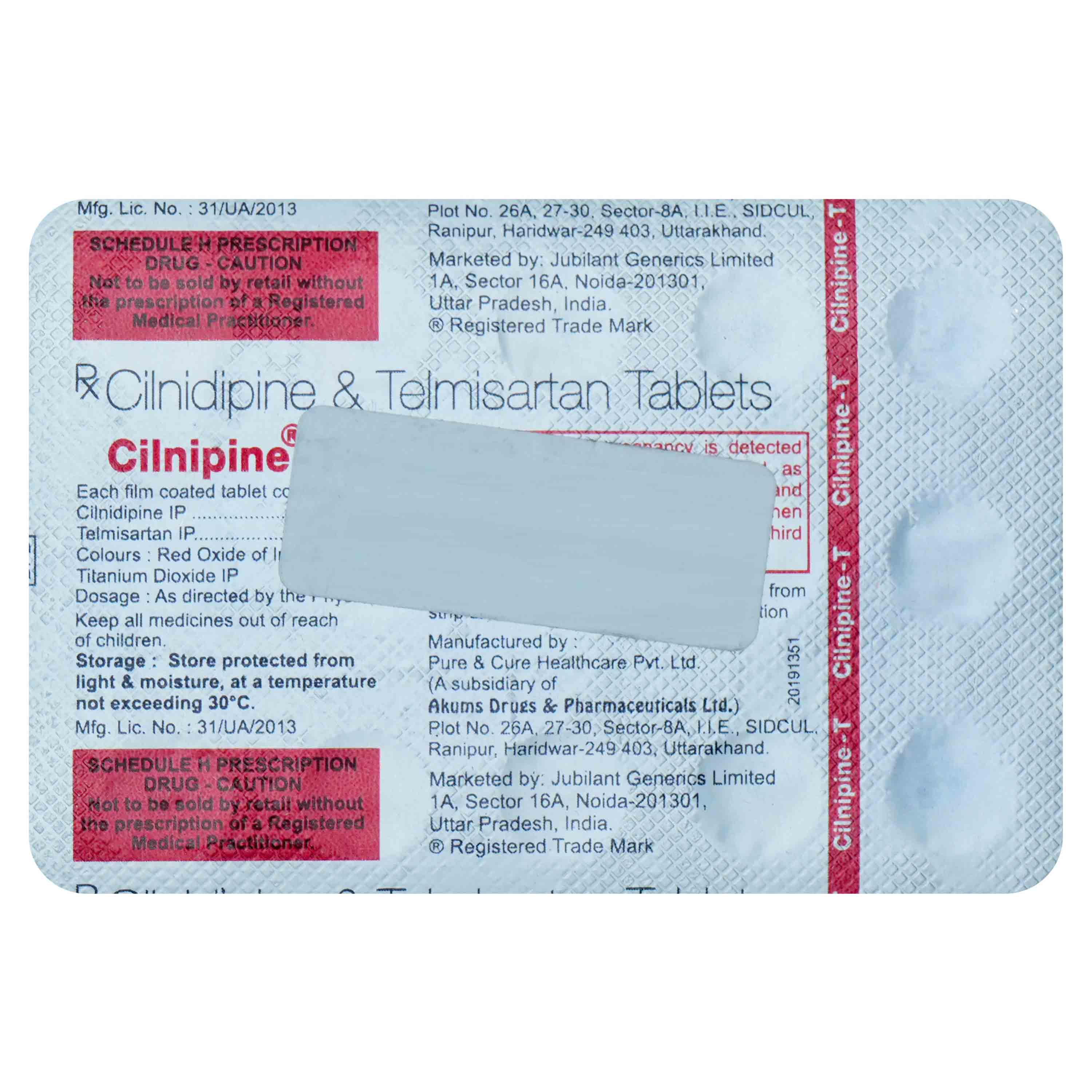 Cilnipine-T 10 mg/40 mg Tablet 15's, Pack of 15 TABLETS Cilnipine-T 10 mg/40 mg Tablet 15's, Pack of 15 TABLETS