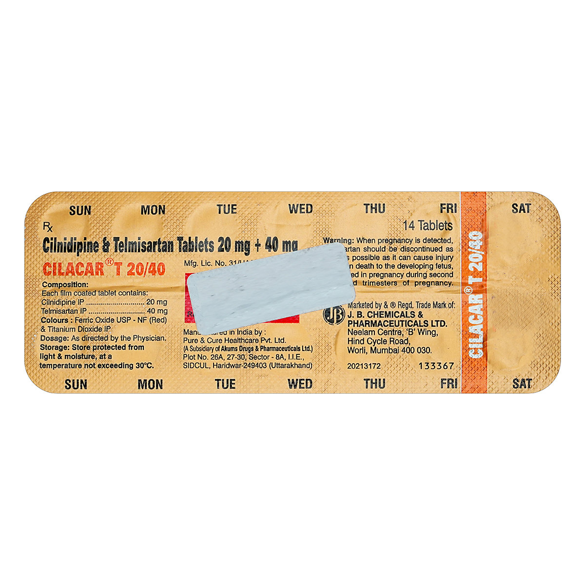 Cilacar T 20 mg/40 mg Tablet 14's, Pack of 14 TabletS Cilacar T 20 mg/40 mg Tablet 14's, Pack of 14 TabletS