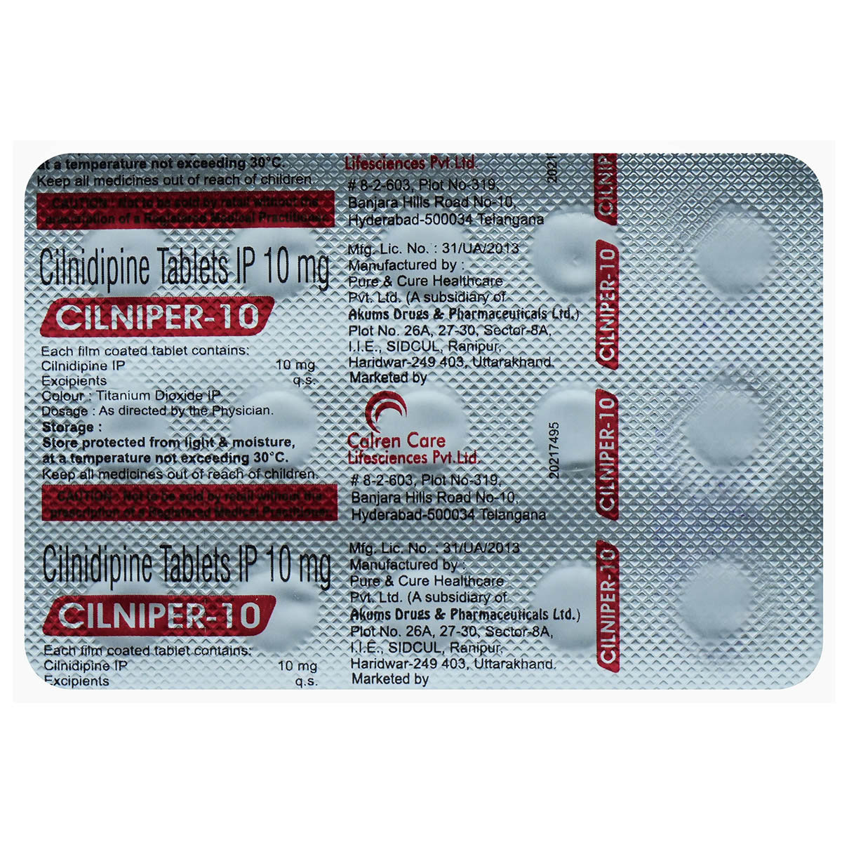 Cilniper-10 Tablet 15's, Pack of 15 POWDERS Cilniper-10 Tablet 15's, Pack of 15 POWDERS
