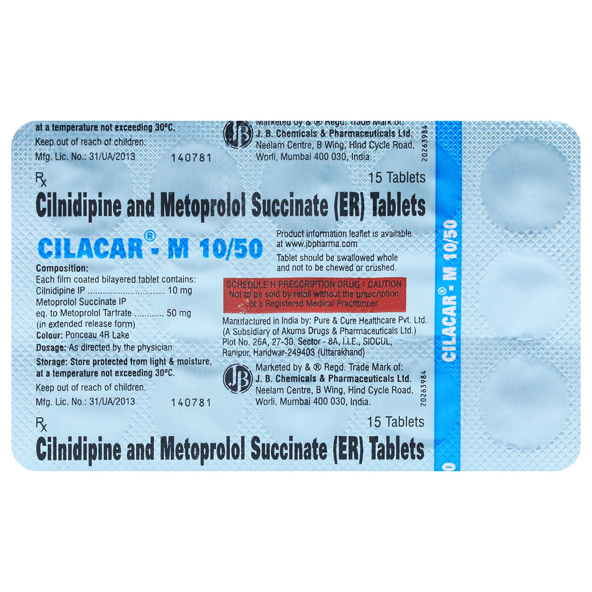 Cilacar-M 10/50 Tablet 15's, Pack of 15 Cilacar-M 10/50 Tablet 15's, Pack of 15