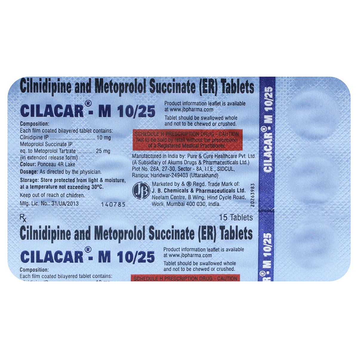 Cilacar-M 10/25 Tablet 15's, Pack of 15 Cilacar-M 10/25 Tablet 15's, Pack of 15