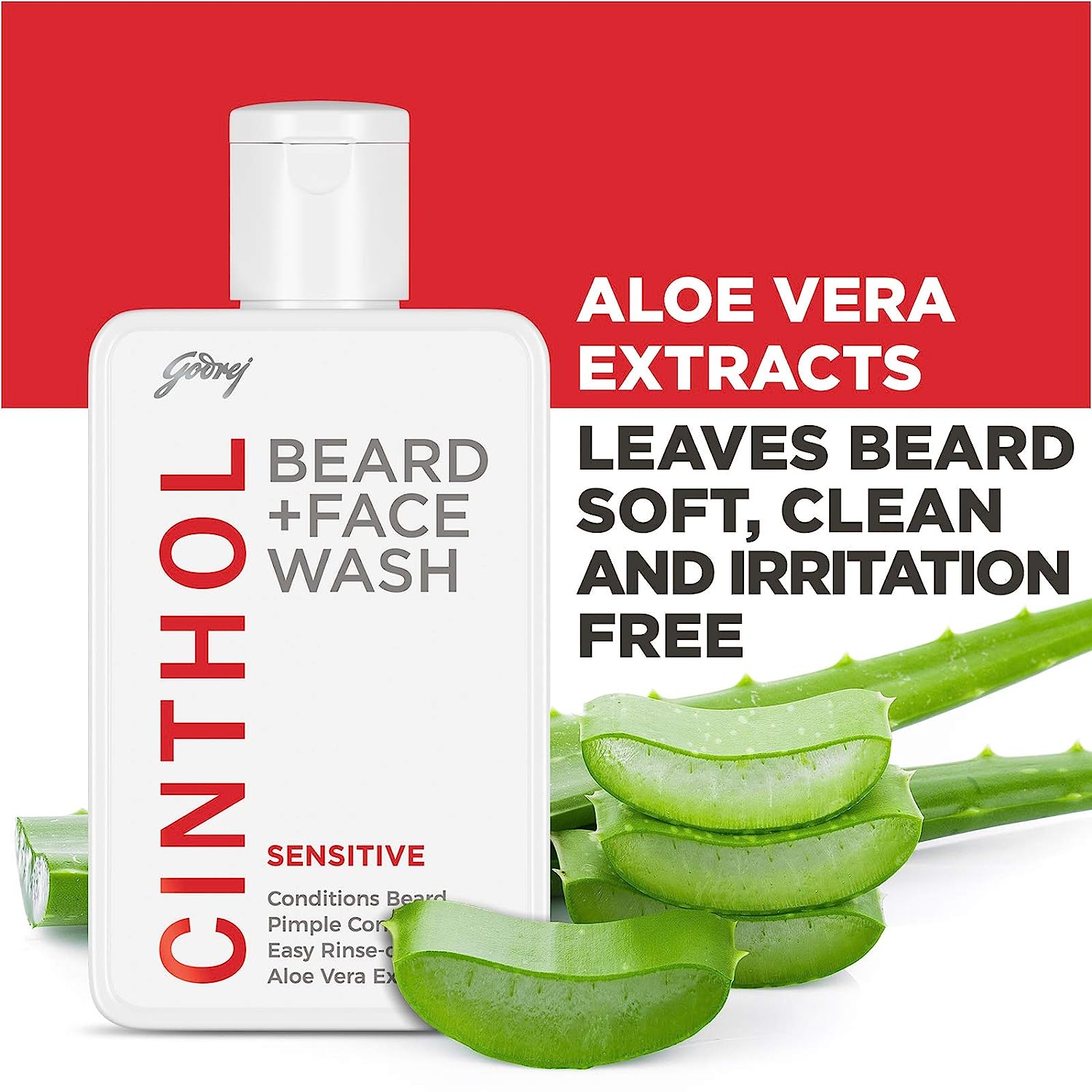 Cinthol Beard+Face Wash Sensitive 100 ml | Aloe Vera Extract | Effectively Control Pimple | Dual Cleansing System | For Men | For Sensitive Skin, Pack of 1 Cinthol Beard+Face Wash Sensitive 100 ml | Aloe Vera Extract | Effectively Control Pimple | Dual Cleansing System | For Men | For Sensitive Skin, Pack of 1