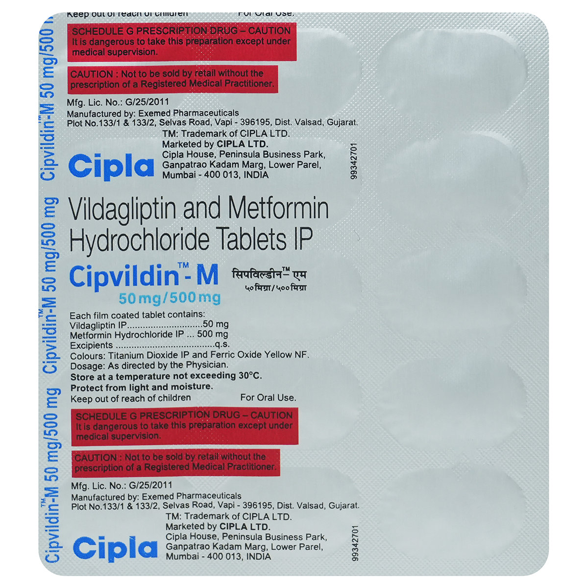 Cipvildin-M 50 mg/500 mg Tablet 15's, Pack of 15 TabletS Cipvildin-M 50 mg/500 mg Tablet 15's, Pack of 15 TabletS