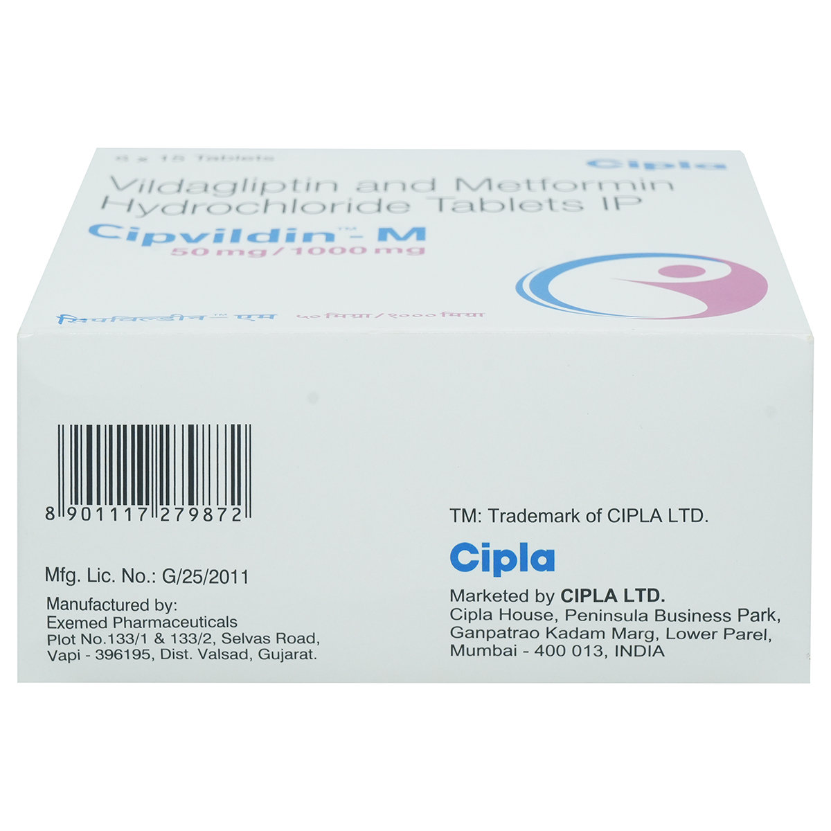 Cipvildin-M 50 mg/1000 mg Tablet 15's, Pack of 15 TabletS Cipvildin-M 50 mg/1000 mg Tablet 15's, Pack of 15 TabletS