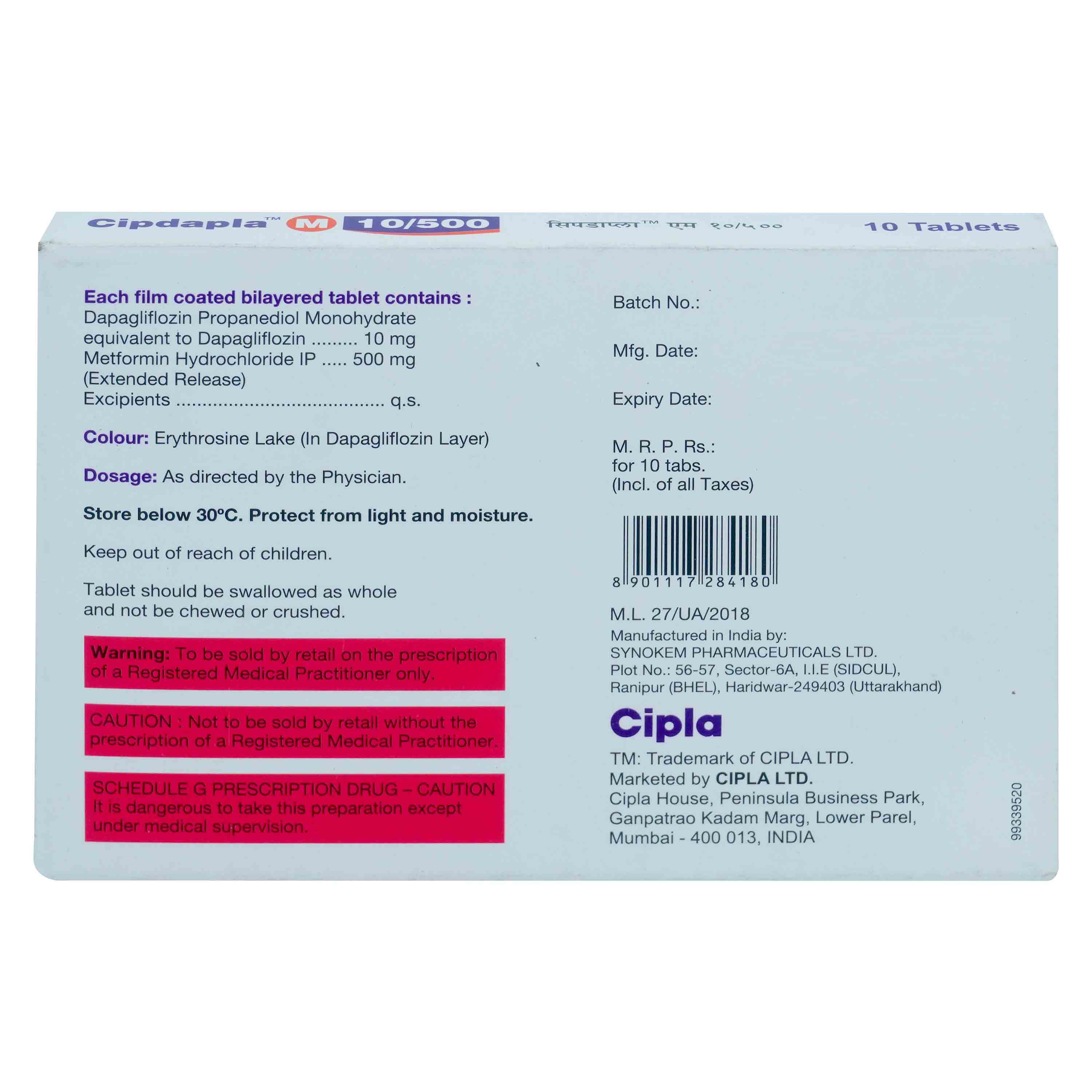 Cipdapla M 10/500 Tablet 10's, Pack of 10 TabletS Cipdapla M 10/500 Tablet 10's, Pack of 10 TabletS