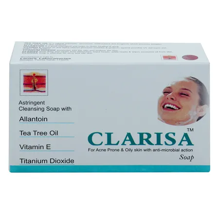 Clarisa Soap 75 gm | Allantoin, Tea Tree Oil, Vitamin E, Titanium Oxide | Clear Acne Blemishes, Blackhead & Whiteheads | Remove Excess Oil | Antimicrobial Properties | For Acne Prone & Oily Skin