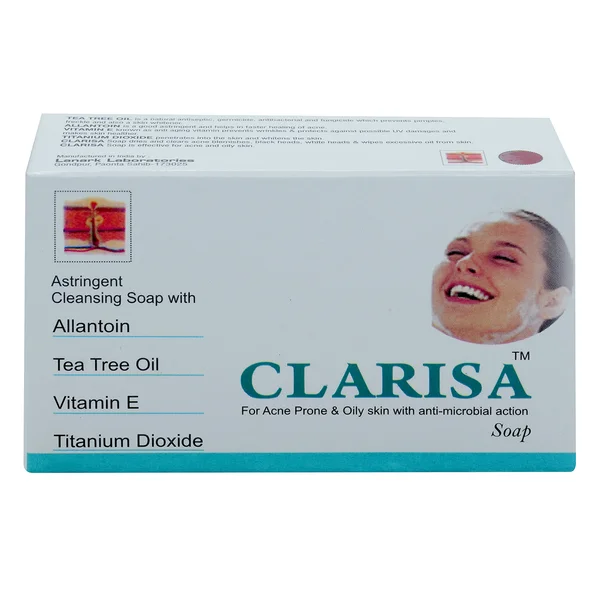 Clarisa Soap 75 gm | Allantoin, Tea Tree Oil, Vitamin E, Titanium Oxide | Clear Acne Blemishes, Blackhead & Whiteheads | Remove Excess Oil | Antimicrobial Properties | For Acne Prone & Oily Skin