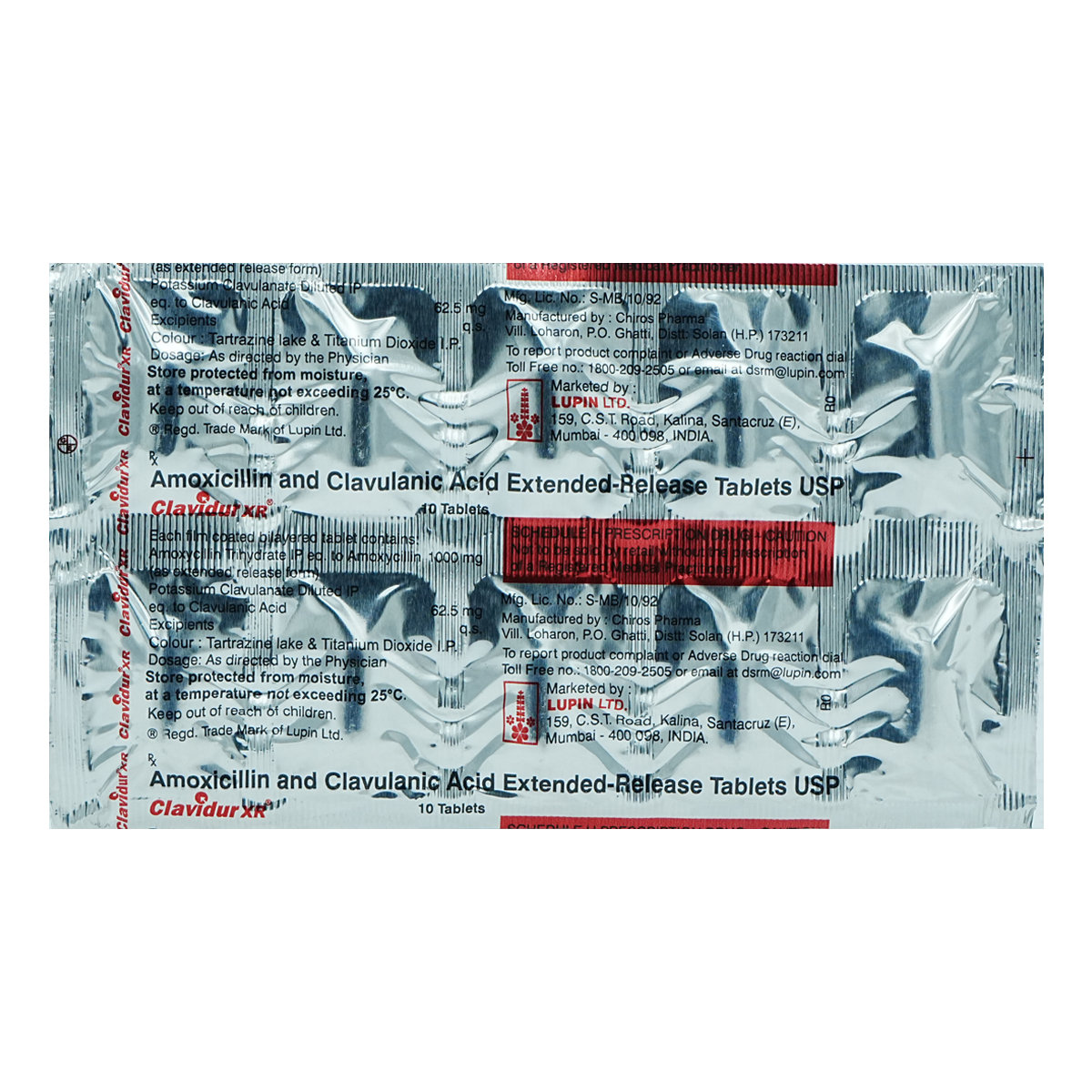 Clavidur XR Tablet 10's, Pack of 10 TabletS Clavidur XR Tablet 10's, Pack of 10 TabletS