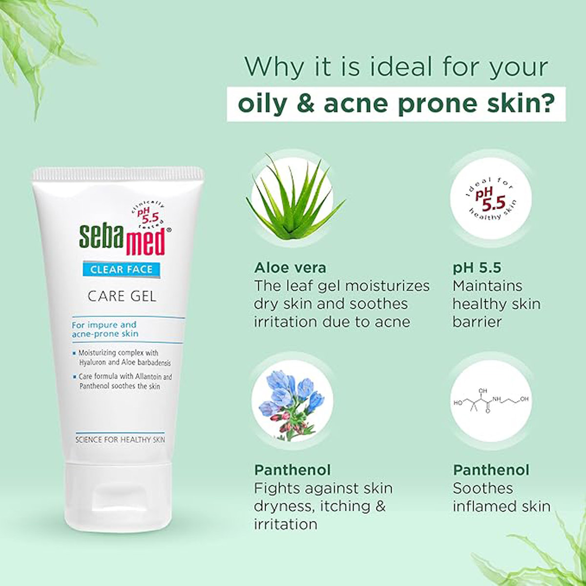 Sebamed Clear Face Care Gel 150 ml | Hyaluron, Aloe Vera, Allantoin & Panthenol | pH 5.5 | Oils & emulsifiers Free | For Acne Prone Skin, Pack of 1 Sebamed Clear Face Care Gel 150 ml | Hyaluron, Aloe Vera, Allantoin & Panthenol | pH 5.5 | Oils & emulsifiers Free | For Acne Prone Skin, Pack of 1