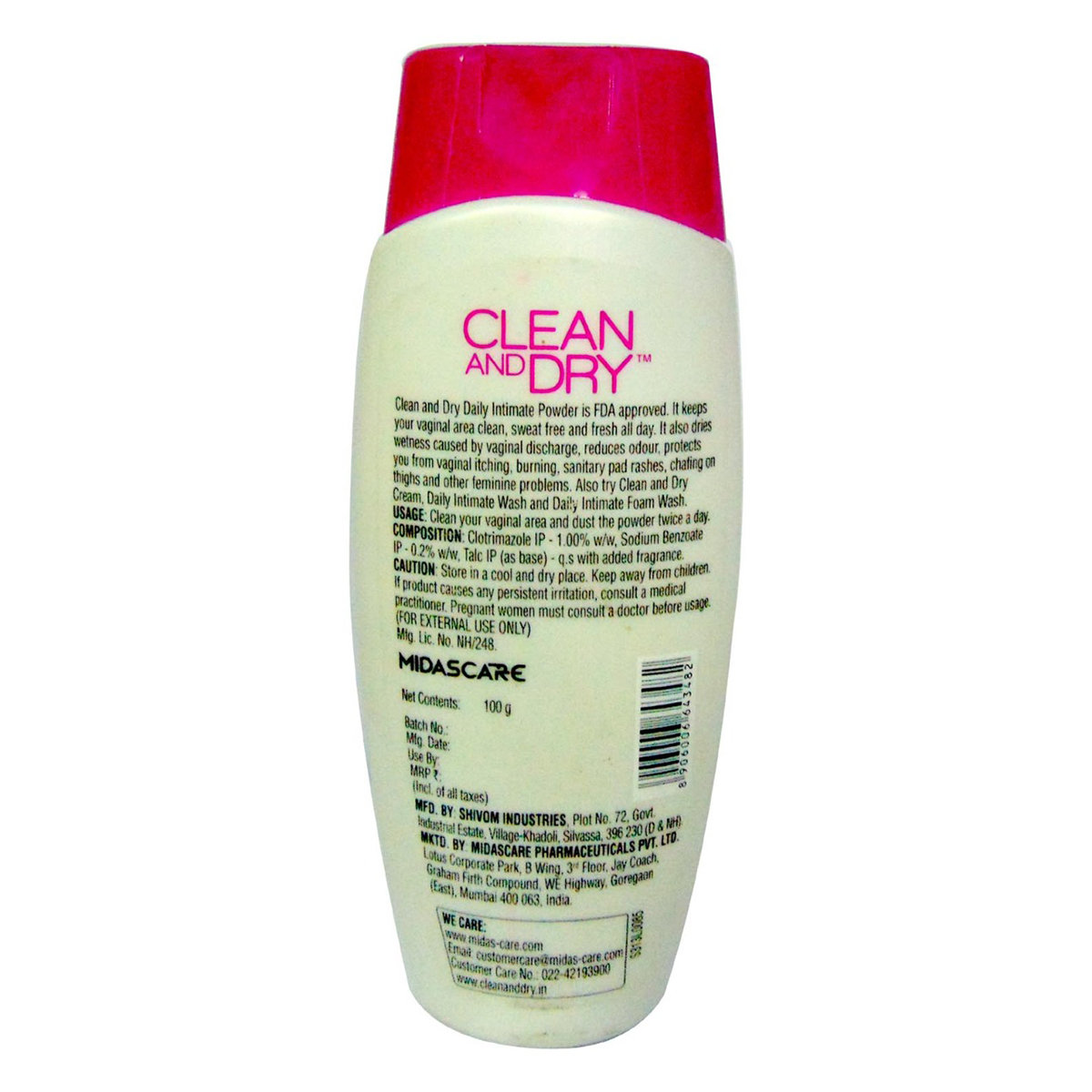 Clean And Dry Daily Intimate Powder, 100 gm, Pack of 1 Clean And Dry Daily Intimate Powder, 100 gm, Pack of 1