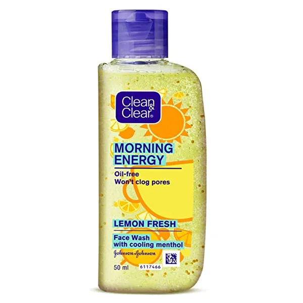 Clean &amp; Clear Morning Energy Lemon Fresh Face Wash 50 ml| With Cooling Menthol | Removes Oil, Dead Cells | Keep Skin Clean &amp; Fresh | Oil Free, Pack of 1