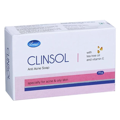 Clinsol Soap, 75 gm | With tea Tree Oil &amp; Vitamin E | Combats Acne | For Face &amp; Body| For Acne &amp; Oily Skin, Pack of 1