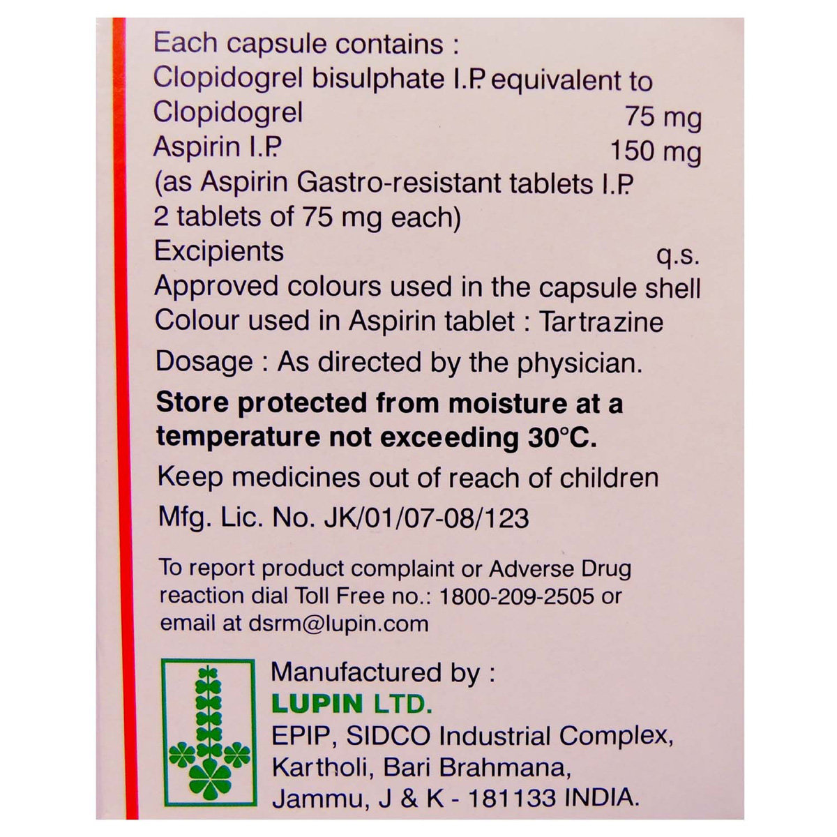 Clopitab A 150 Capsule 15's, Pack of 15 CAPSULES Clopitab A 150 Capsule 15's, Pack of 15 CAPSULES