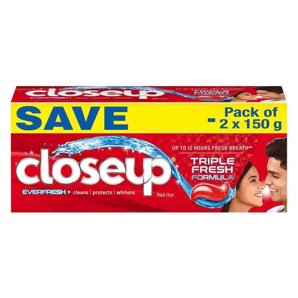 Closeup Ever Fresh+ Red Hot Gel Toothpaste, 300 gm (2 x 150 gm), Pack of 1