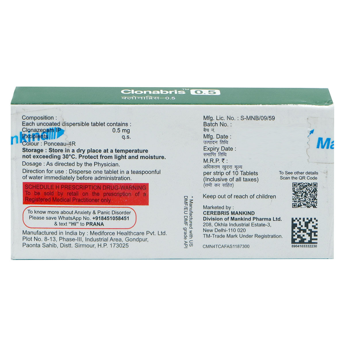 Clonabris 0.5 Tab 10'S, Pack of 10 TABLETS Clonabris 0.5 Tab 10'S, Pack of 10 TABLETS