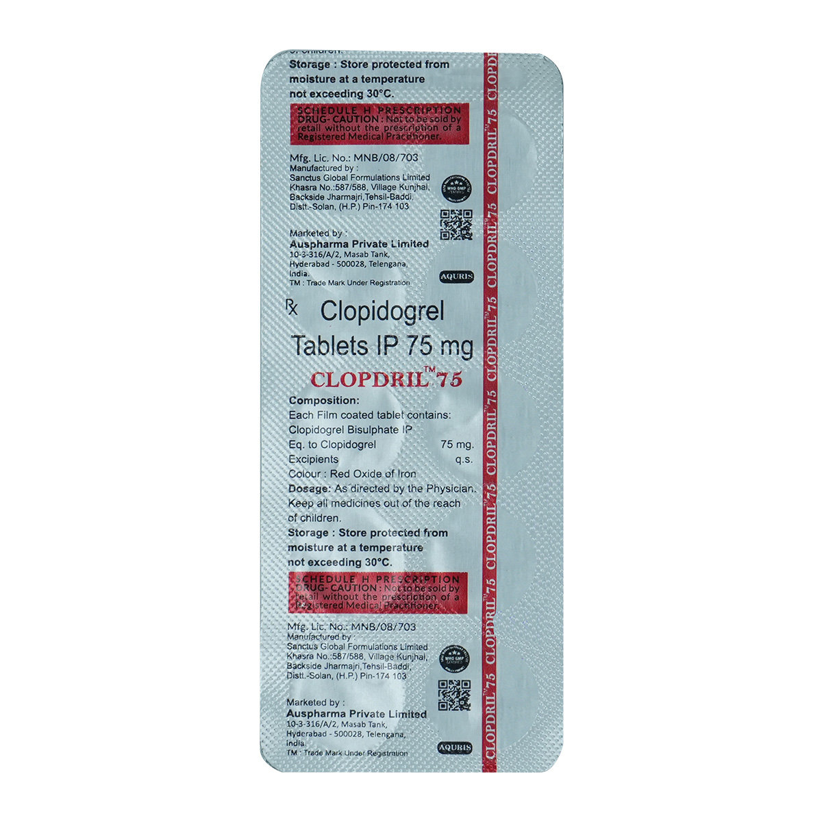 Clopdril 75 Tablet 10'S, Pack of 10 TABLETS Clopdril 75 Tablet 10'S, Pack of 10 TABLETS