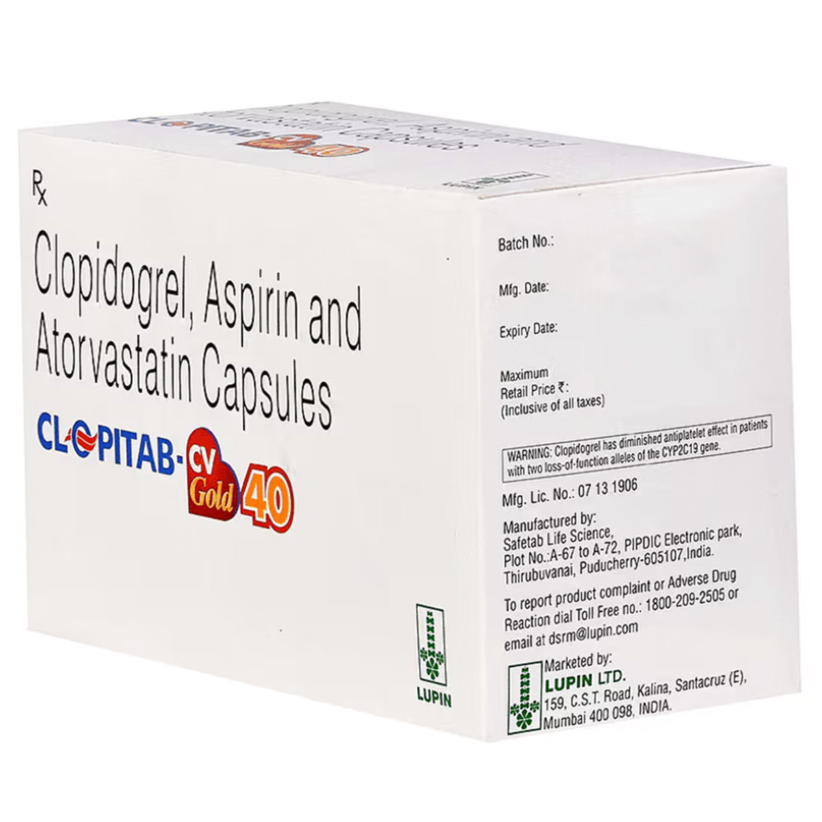 Clopitab-CV Gold 40 Capsule 10's, Pack of 10 CapsuleS Clopitab-CV Gold 40 Capsule 10's, Pack of 10 CapsuleS