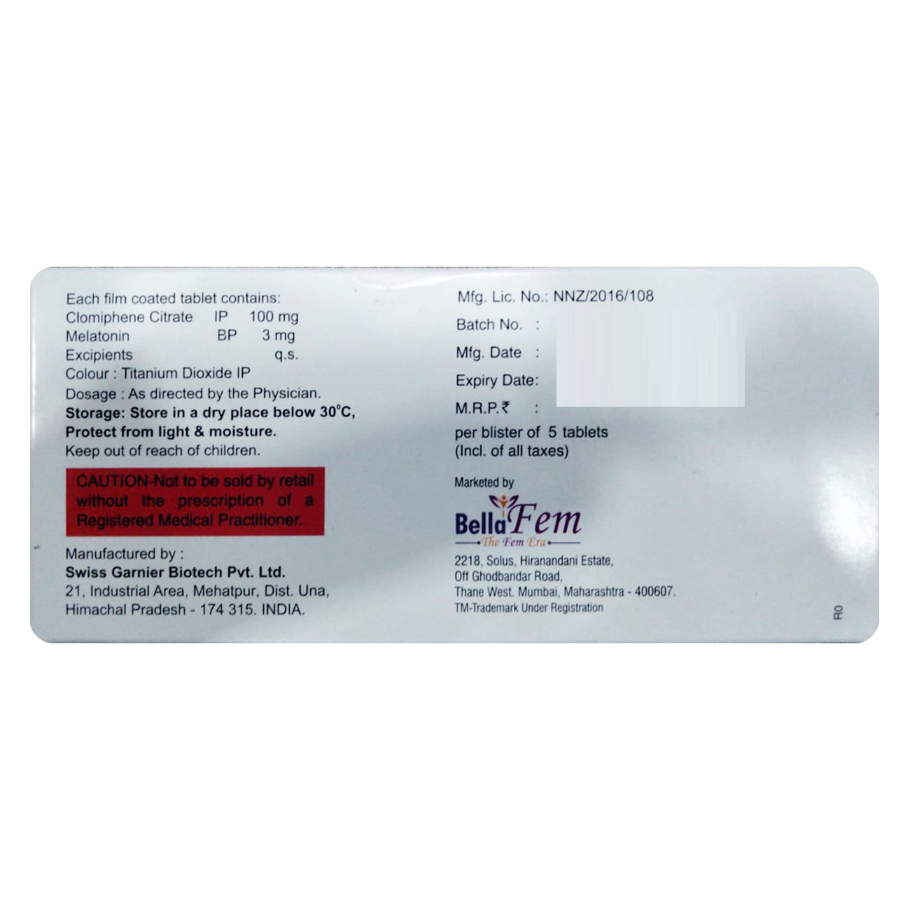 Clomiplant 100 mg Tablet 5's, Pack of 5 Clomiplant 100 mg Tablet 5's, Pack of 5