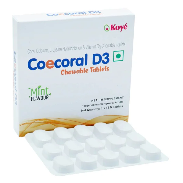 Coecoral D3 Mint Chewable Tablet 15's, Pack of 15