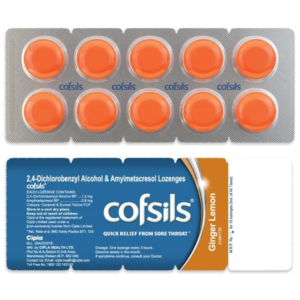 Cofsils Ginger Lemon Flavour Lozenges, 10 Count