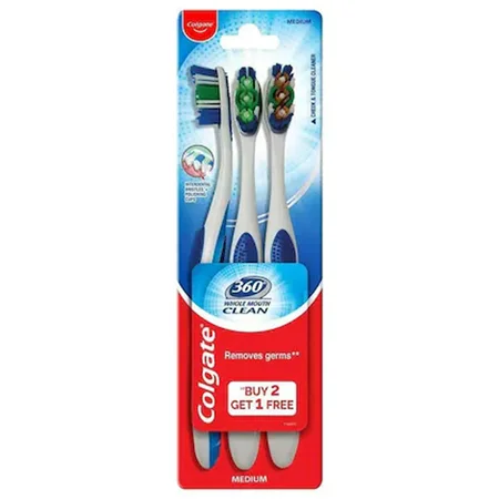 Colgate 360° Whole Mouth Clean Soft Bristle Toothbrush, 3 Count (Buy 2, Get 1 Free)