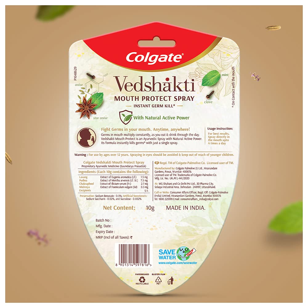 Colgate Vedshakti Mouth Protect Spray, 10 gm, Pack of 1 Colgate Vedshakti Mouth Protect Spray, 10 gm, Pack of 1