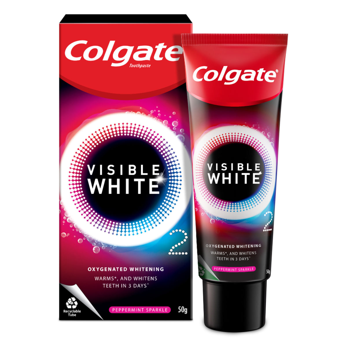 Colgate Visible White O2 Whitening Peppermint Sparkle Toothpaste, 50 gm ...