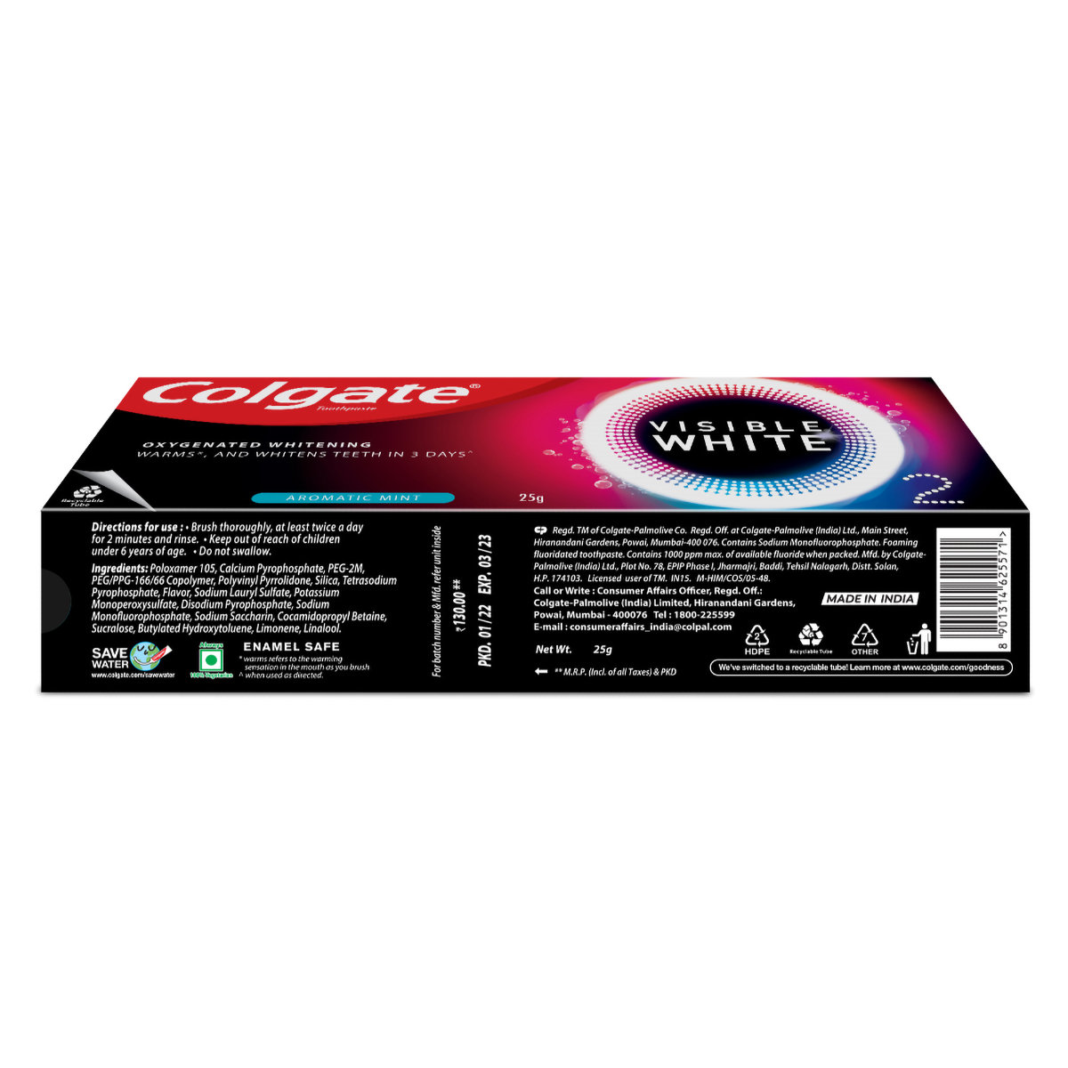 Colgate Visible White O2 Whitening Aromatic Mint Toothpaste, 25 gm, Pack of 1 Colgate Visible White O2 Whitening Aromatic Mint Toothpaste, 25 gm, Pack of 1