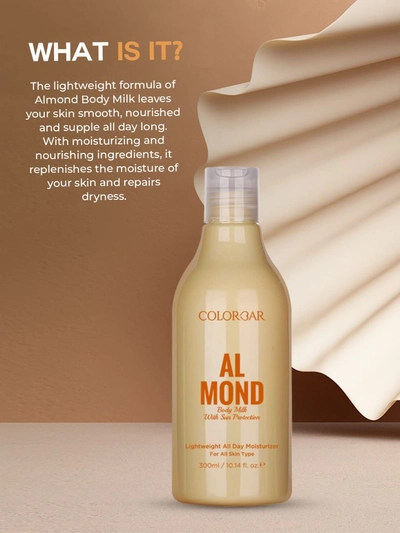 Colorbar Almond Body Milk 300 ml | Enriched With Avocado Oil | Sun Protection | All Day Moisturization | Deep Hydration | Lightweight | For All Skin Type, Pack of 1