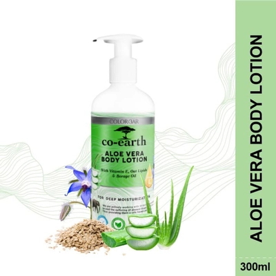 Colorbar Co-Earth Aloe Vera Body Lotion 300 ml | Vitamin E, Oat Lipids &amp; Borage Oil | Deep Moisturisation | Soothes &amp; Hydrates | Gives Smooth Skin | Lightweight &amp; Fast Absorbing, Pack of 1