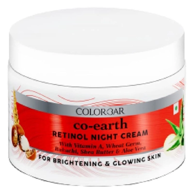 Colorbar Co-Earth Retinol Night Cream 50 gm | Vitamin A, Wheat Germ, Aloe Vera, Bakuchi &amp; Shea Butter | Fights Finelines, Wrinkles &amp; Age Spots | Moisturises &amp; Hydrates Skin | For Bright &amp; Glowing Skin, Pack of 1