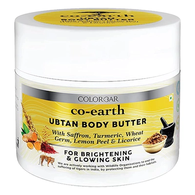 Colorbar Co-Earth Ubtan Body Butter 200 gm | Saffron, Turmeric, Wheatgerm, Lemon Peel &amp; Licorice | Intenses Moisturization | Hydrates Dry Skin | Promotes Skin Brightening | For Glowing Skin, Pack of 1