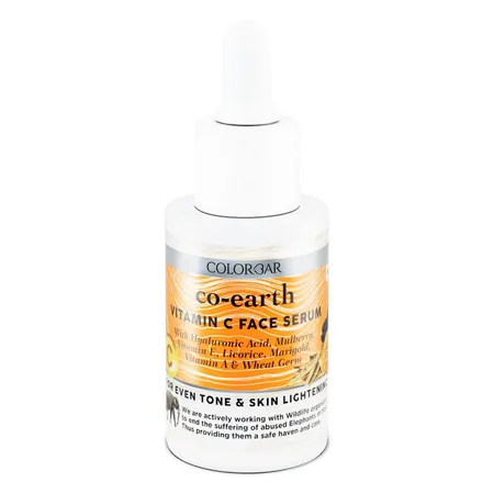 Colorbar Co-Earth Vitamin C Face Serum 30 ml | Hyaluronic Acid, Mulberry, Vitamin E, Licorice, Marigold, Vitamin A & WheatGerm | Healps In Skin Lightening | For Even Toned Skin | Lightweight Formula | Fast Absorbing