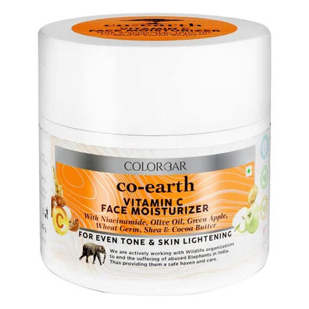 Colorbar Co-Earth Vitamin C Face Moisturizer Cream 100 gm | Niacinamide, Olive Oil, Green Apple, Wheat Germ, Shea & Cocoa Butter | Helps In Dark Spots Reduction & Skin Lightening | For Even Toned Skin | Oil Free & Non Greasy Formula