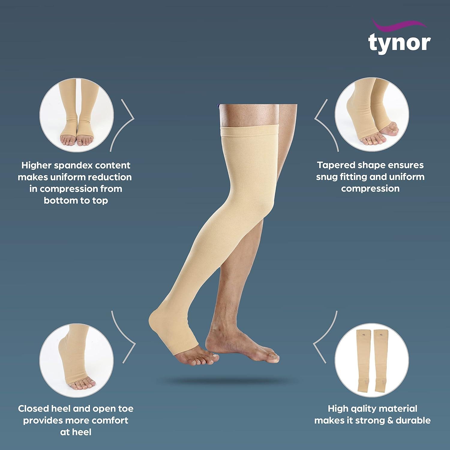 Tynor Compression Stockings Mid Thigh Medium, 1 Pair, Pack of 1 Tynor Compression Stockings Mid Thigh Medium, 1 Pair, Pack of 1