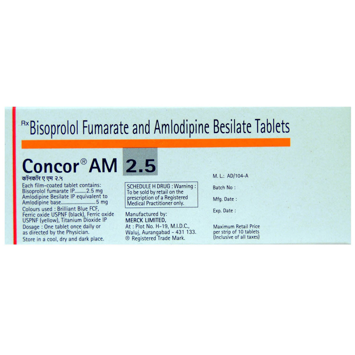 Concor AM 2.5 Tablet 10's, Pack of 10 TABLETS Concor AM 2.5 Tablet 10's, Pack of 10 TABLETS