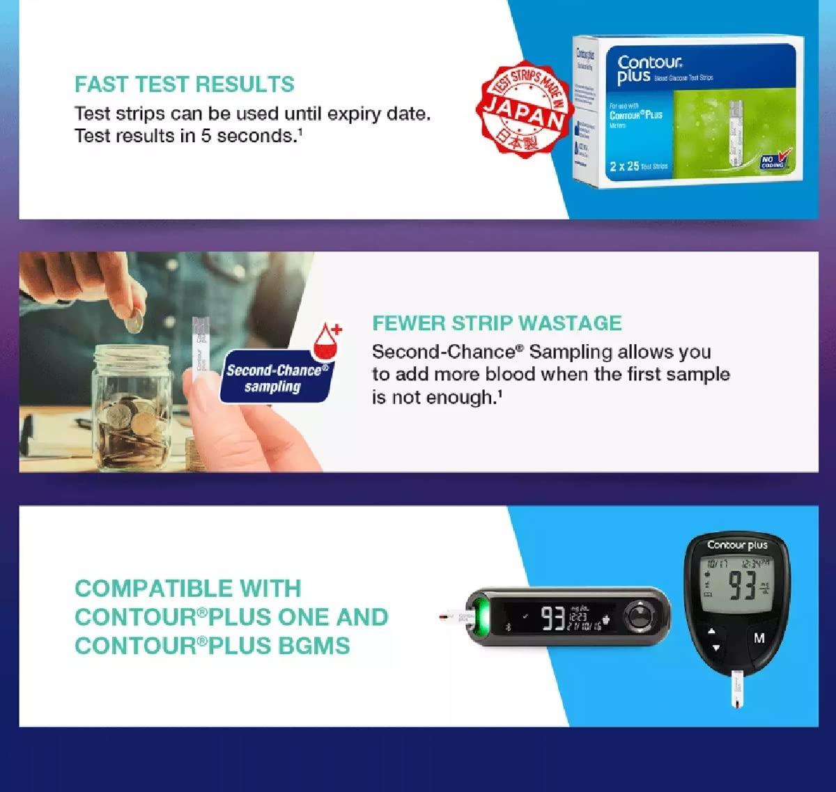 Contour Plus Blood Glucose Test Strips, 50 Count, Pack of 1 Contour Plus Blood Glucose Test Strips, 50 Count, Pack of 1