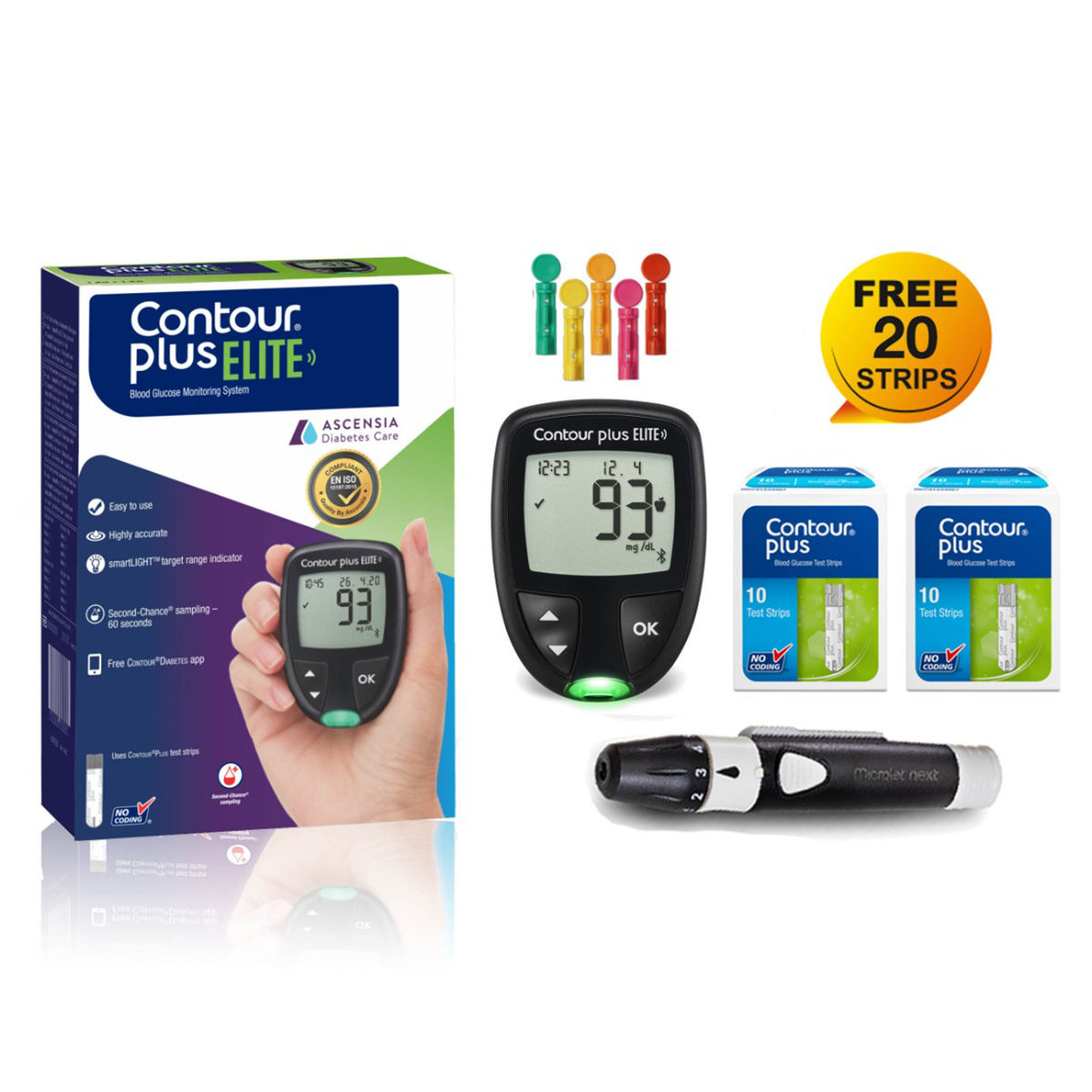 Buy Contour Plus Elite Blood Glucose Monitoring System with Free 20 Strips, 1 Kit Online