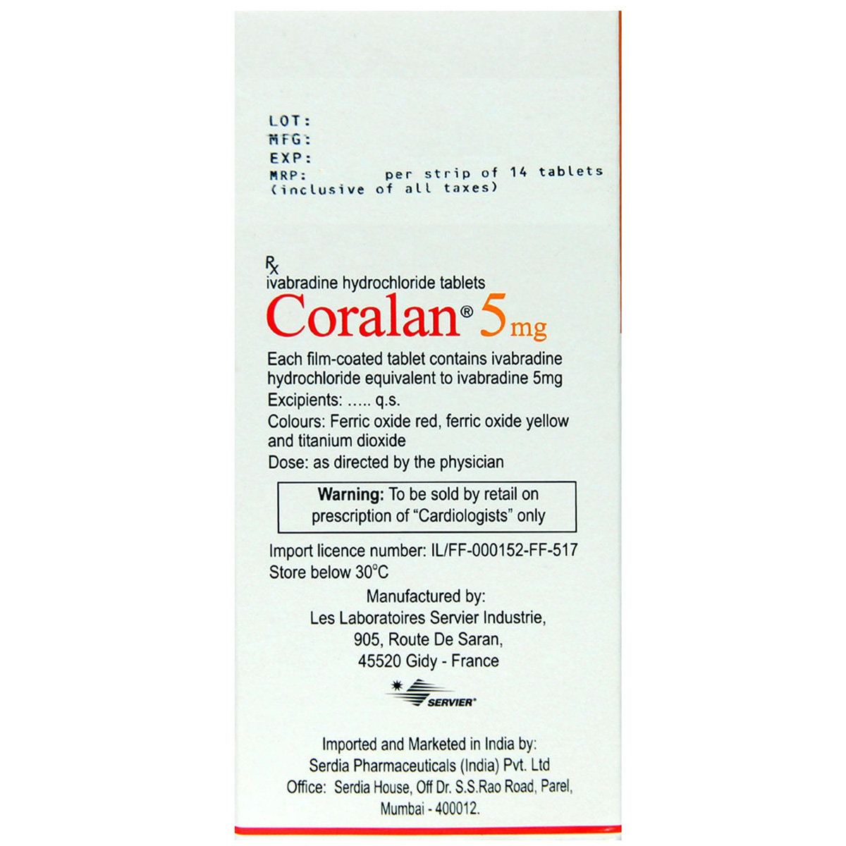 Coralan 5 mg Tablet 14's, Pack of 14 TABLETS Coralan 5 mg Tablet 14's, Pack of 14 TABLETS