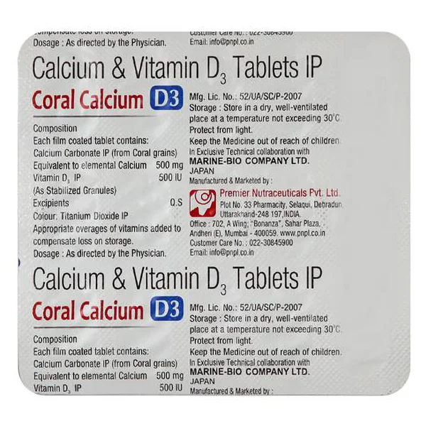 Coral Calcium D3 Tablet 15's, Pack of 15 TABLETS