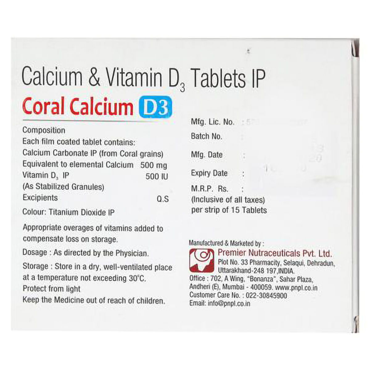 Coral Calcium D3 Tablet 15's Price, Uses, Side Effects, Composition