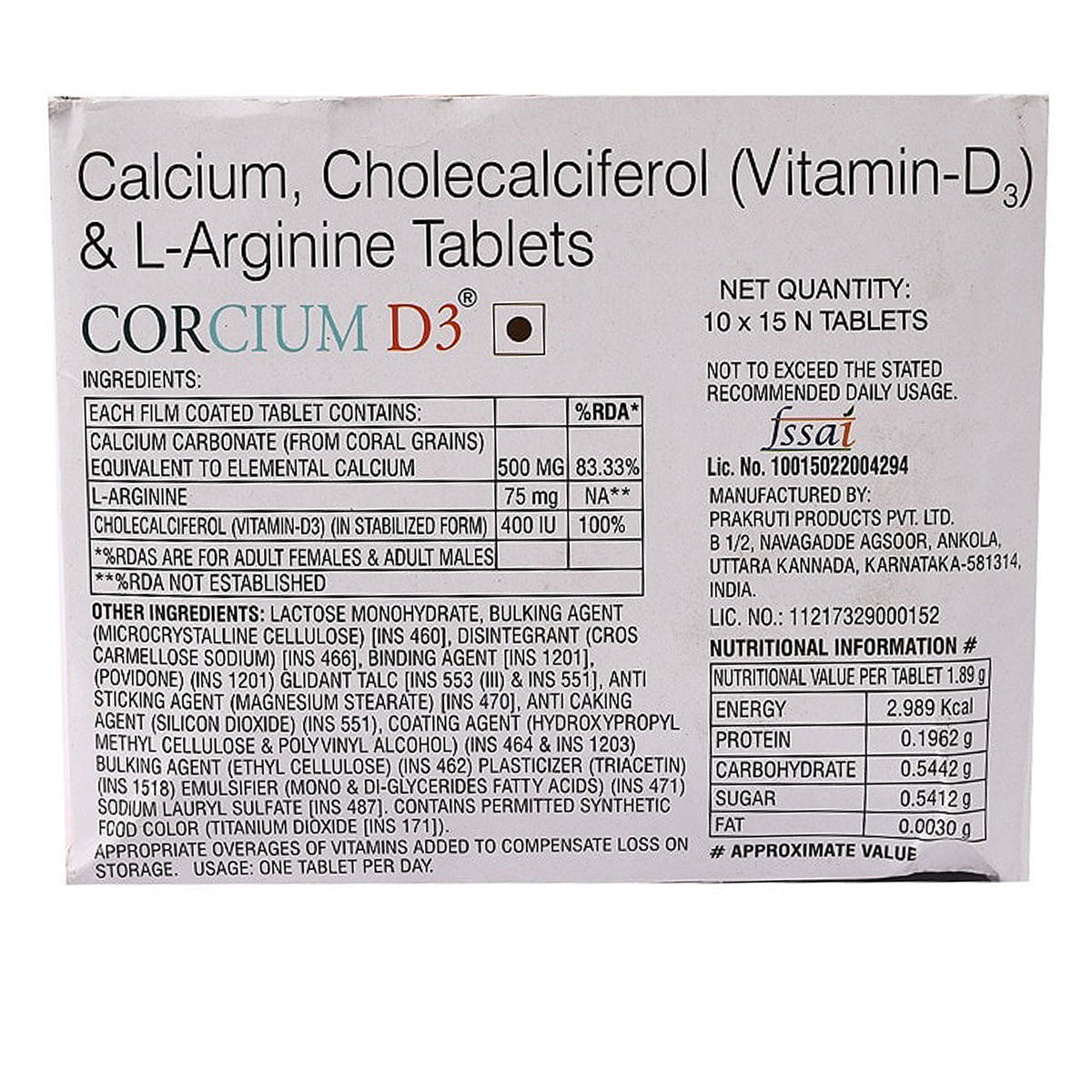 Corcium D3 Tablet 15's, Pack of 15 Corcium D3 Tablet 15's, Pack of 15