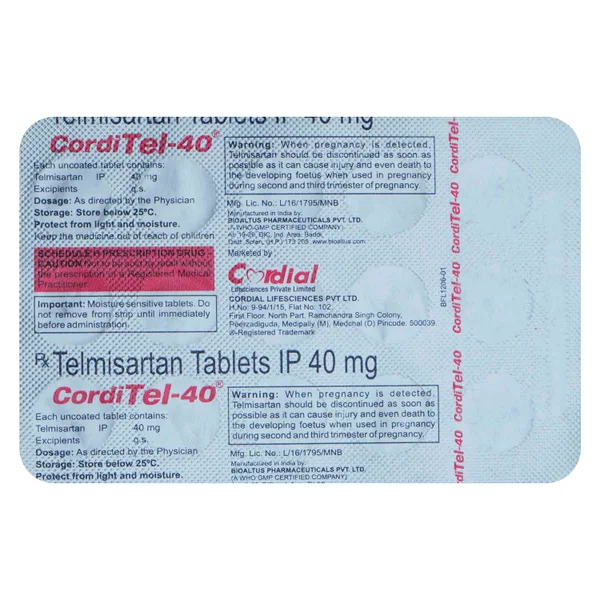 Corditel-40 Tablet 15's, Pack of 15 TabletS