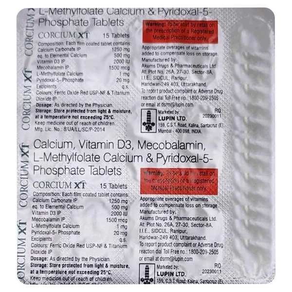 Corcium XT Tablet 15's, Pack of 15
